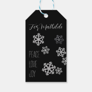 Elegant Black White Christmas Snowflake Script Gift Tags