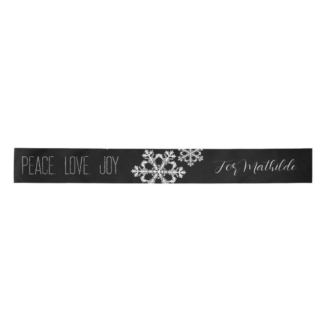 Elegant Black White Christmas Snowflake Script Satin Ribbon (Front)
