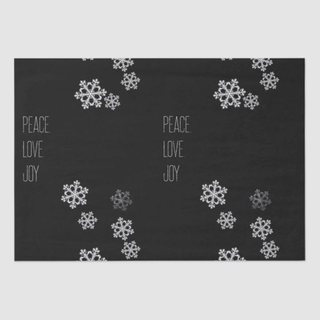 Elegant Black White Christmas Snowflake Script Tissue Paper (Front)
