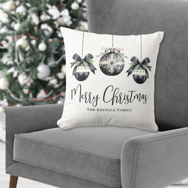 Elegant Black White Christmas Throw Pillow (Personalized Name Black White Christmas Throw Pillow )
