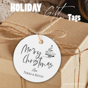 Elegant Black White Christmas Tree Merry Christmas Favor Tags