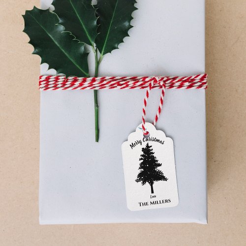Elegant Black White Christmas Tree Merry Christmas Gift Tags