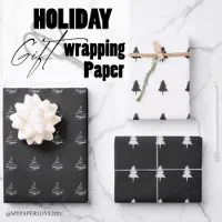 Modern Minimalist Black & White Christmas Tree Wrapping Paper