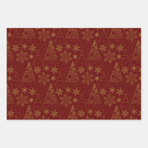 Elegant Black White Christmas Tree Pattern Wrapping Paper Sheets