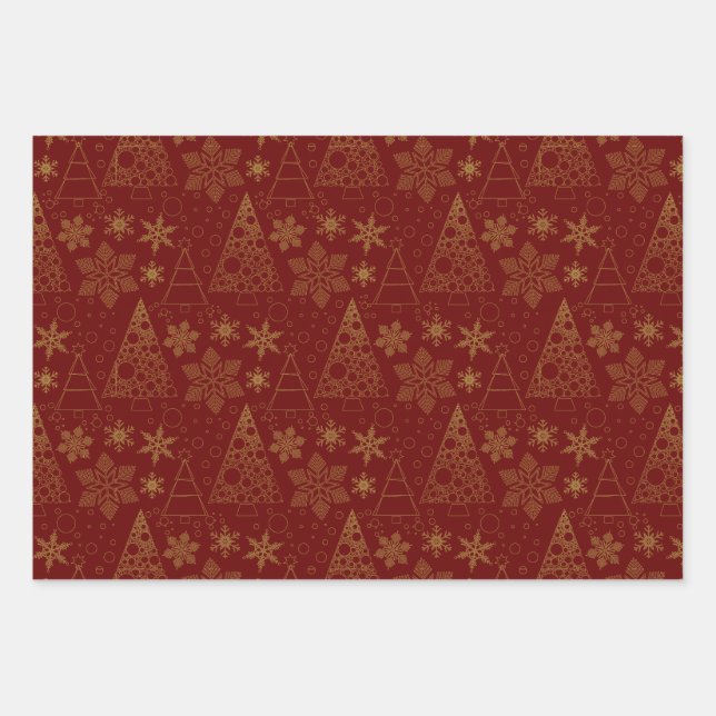 Elegant Black White Christmas Tree Pattern  Wrapping Paper Sheets (Front 3)