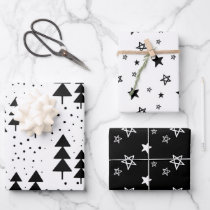 Elegant Monotone Black White Merry Christmas Wrapping Paper Sheets