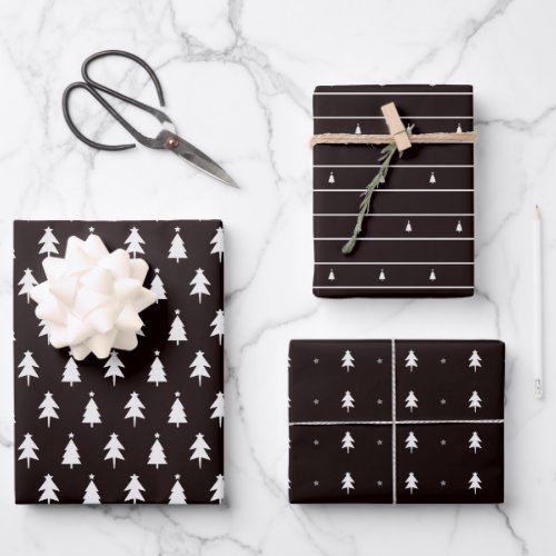 Elegant Black White Christmas Trees Wrapping Paper Sheets