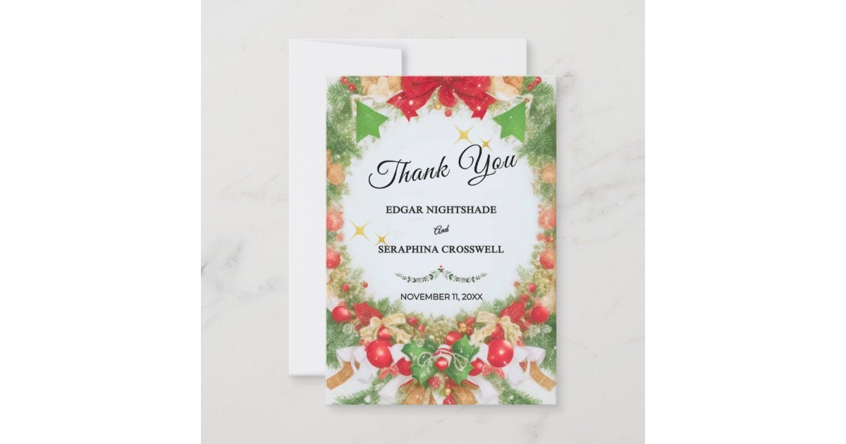 Elegant Black White Christmas Wedding Thank You Card Zazzle — free download