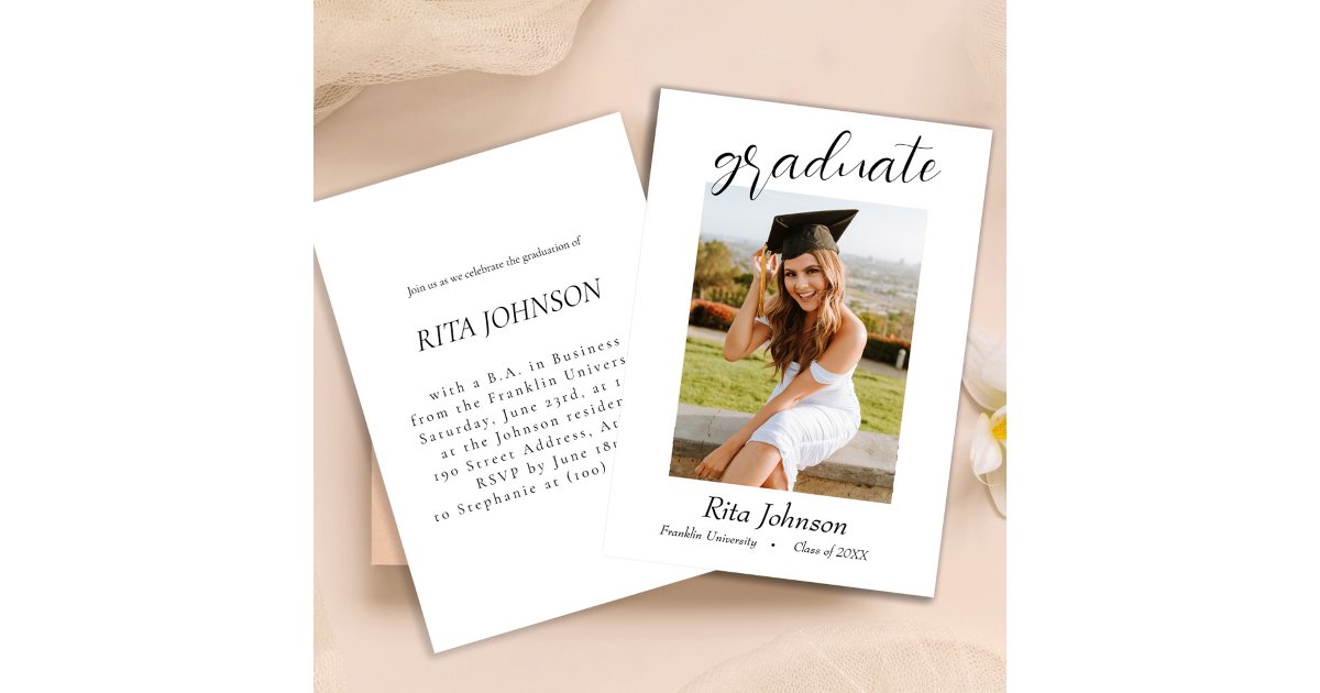 Elegant Black White Class Of 2024 Photo Graduation Invitation | Zazzle