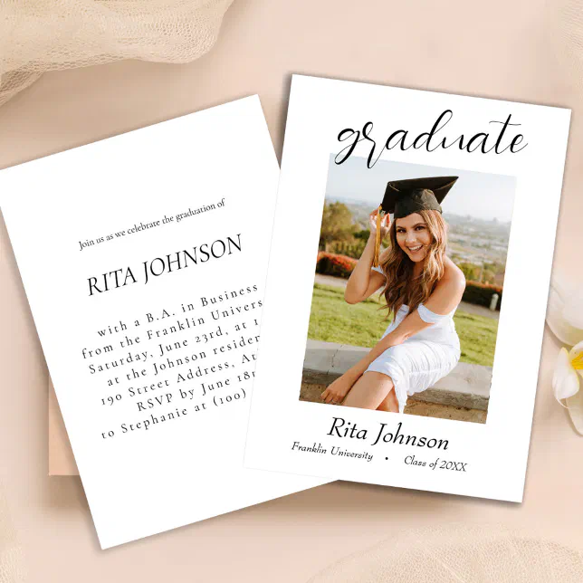 Elegant Black White Class Of 2024 Photo Graduation Invitation | Zazzle