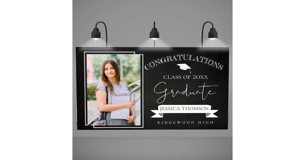 Elegant Black White Class Of 2025 Photo Graduation Banner | Zazzle