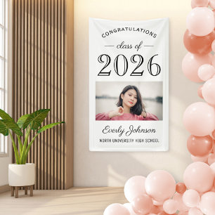 Elegant Black White Class of 2026 Photo Banner
