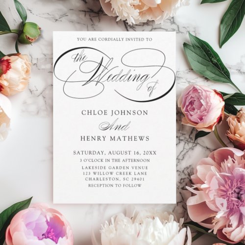 Elegant Black &amp; White Classic Calligraphy Wedding Invitation