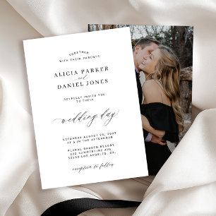 Elegant black white classic custom photo wedding invitation