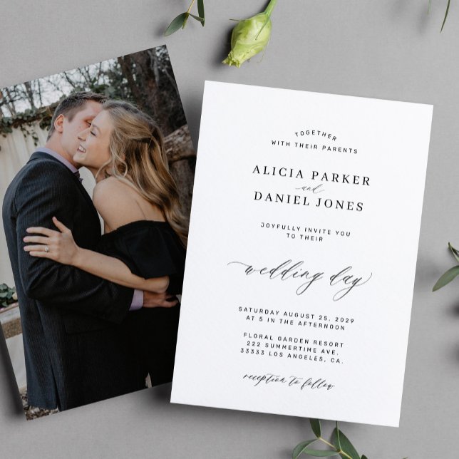 Elegant black white classic custom photo wedding invitation (Creator Uploaded)