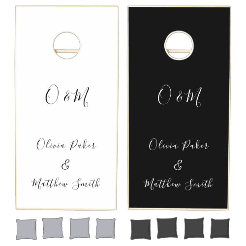 Elegant Black  White Classic Minimalist Wedding Cornhole Set