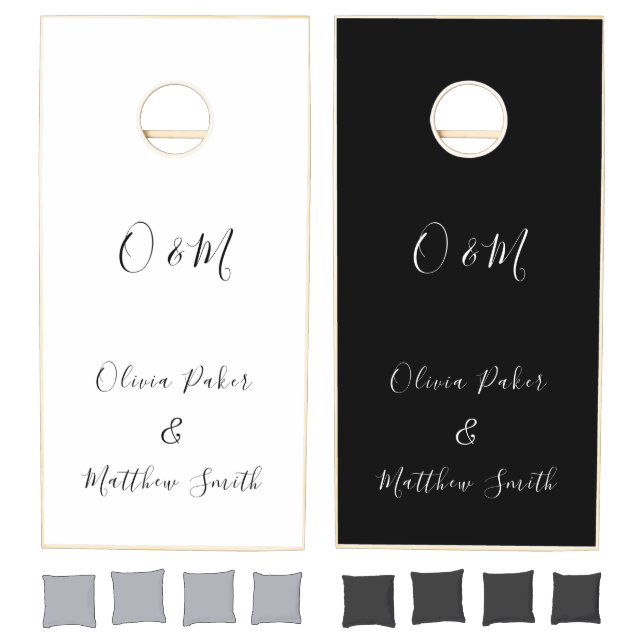 Elegant Black & White Classic Minimalist Wedding Cornhole Set (Set)