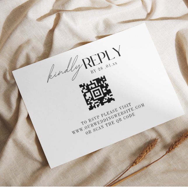 Elegant Black & White Classic Script QR code RSVP Card (Creator Uploaded)