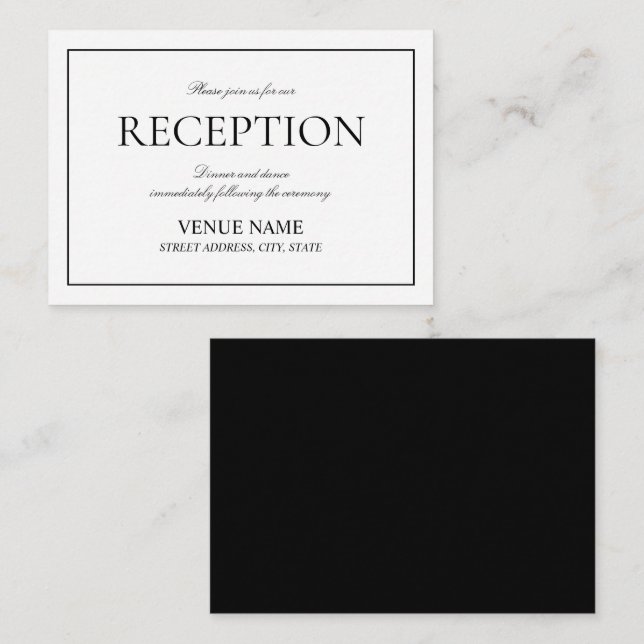 Elegant Black & White Classic Script Reception Enclosure Card (Front/Back)