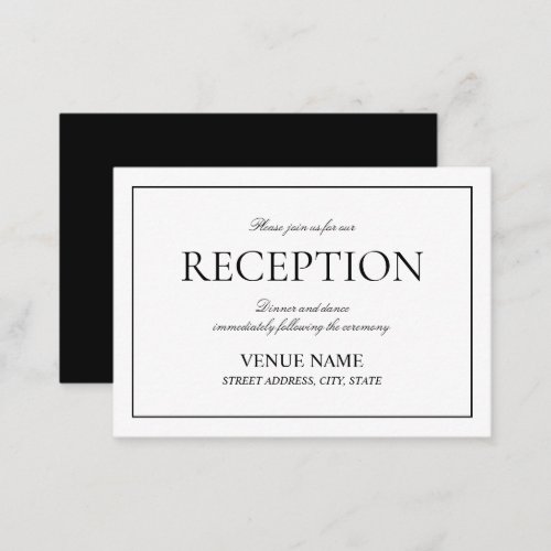 Elegant Black  White Classic Script Reception Enclosure Card