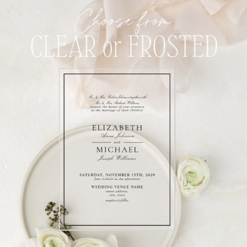Elegant Black  White Classic Script Wedding Acrylic Invitations