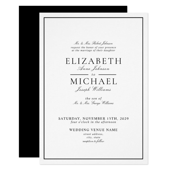 Elegant Black & White Classic Script Wedding Invitation | Zazzle.com
