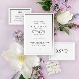 Elegant Black & White Classic Script Wedding Invitation