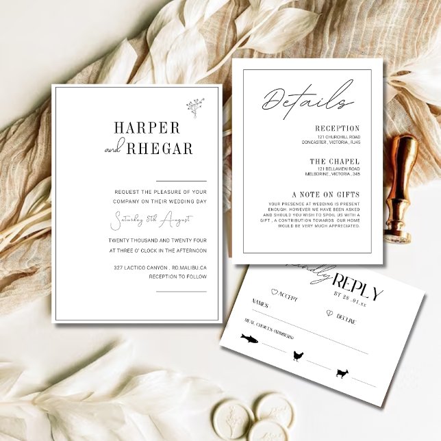 Elegant Black & White Classic Script Wedding  Invitation (Creator Uploaded)
