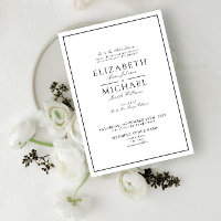 Elegant Black & White Classic Script Wedding Invitation