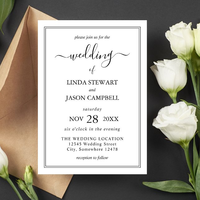 Elegant Black & White Classic Script Wedding Invitation (Creator Uploaded)