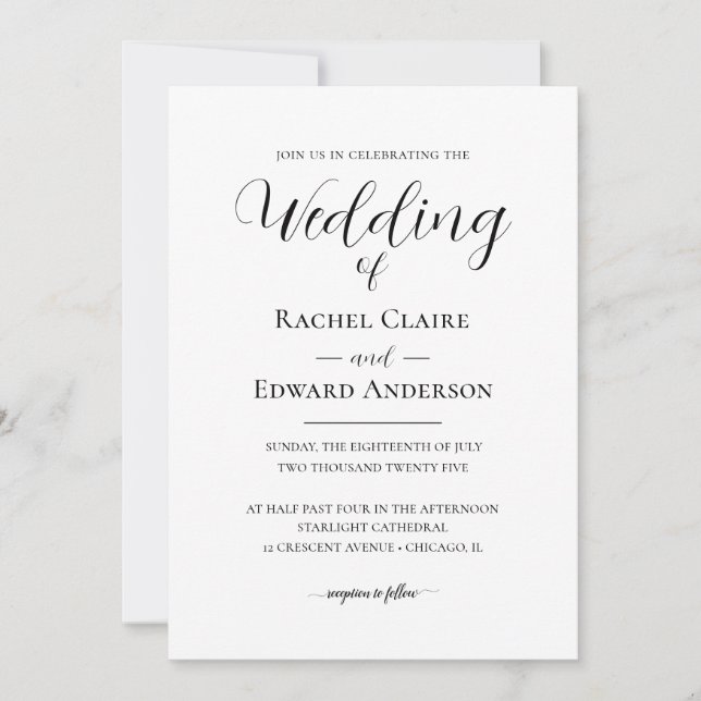 Elegant Black & White Classic Wedding Invitation (Front)
