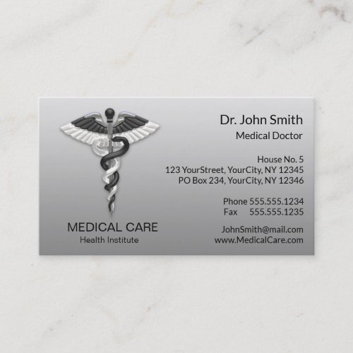 Elegant Black White Classy Noble Medical Caduceus Business Card