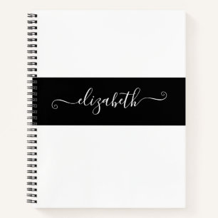Elegant Black White Color Block Name Monogram Notebook