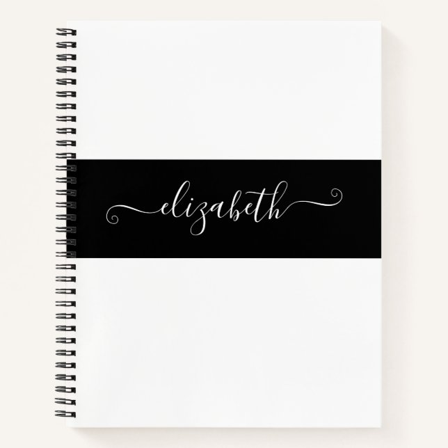 Elegant Black White Color Block Name Monogram Notebook (Front)