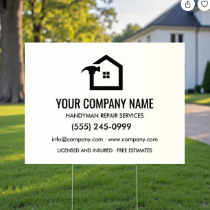 Elegant Black & White Construction Handyman Yard Sign