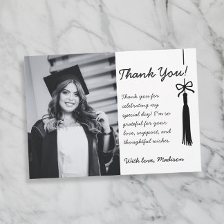 Elegant Black & White Coquette Tassel Graduation Thank You Card