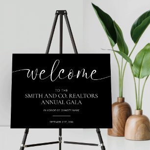 Elegant Black & White Corporate Event Welcome Sign