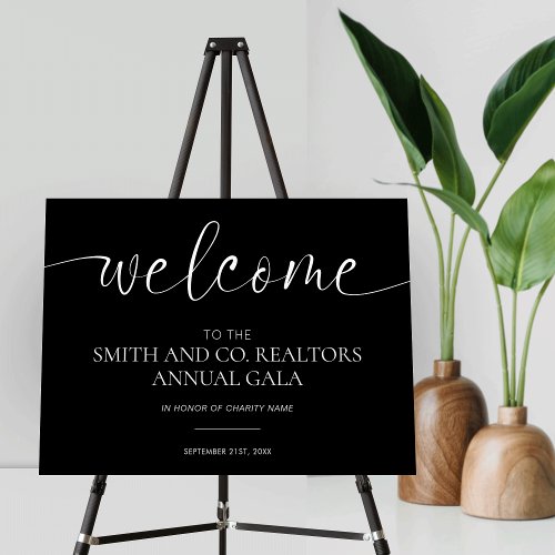 Elegant Black  White Corporate Event Welcome Sign