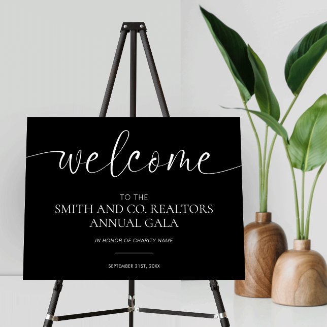 Elegant Black & White Corporate Event Welcome Sign (Elegant corporate event welcome sign, perfect for gala nights, fundraisers, award ceremony and more)