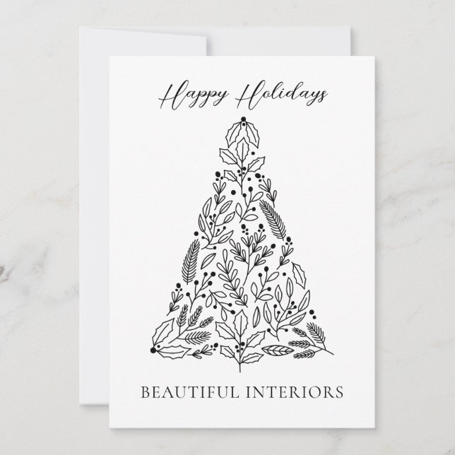 Elegant Black White Corporate Holiday Card  (Front)