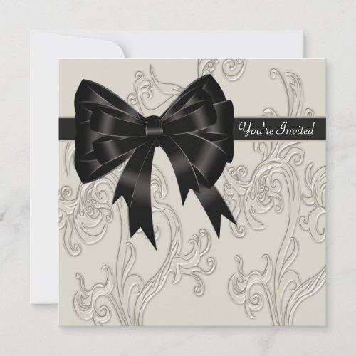 Black White Cream Swirl Party Invitation Template
