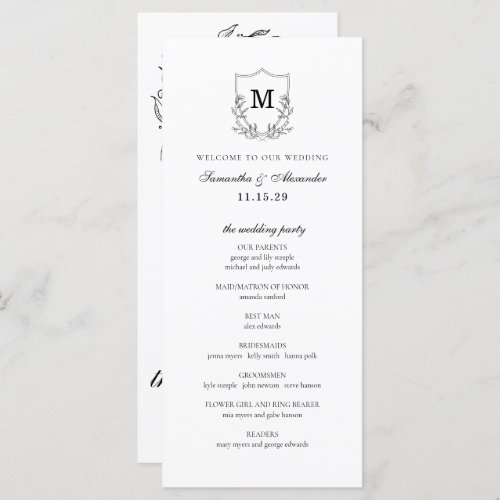 Elegant Black  White Crest Ceremony Program