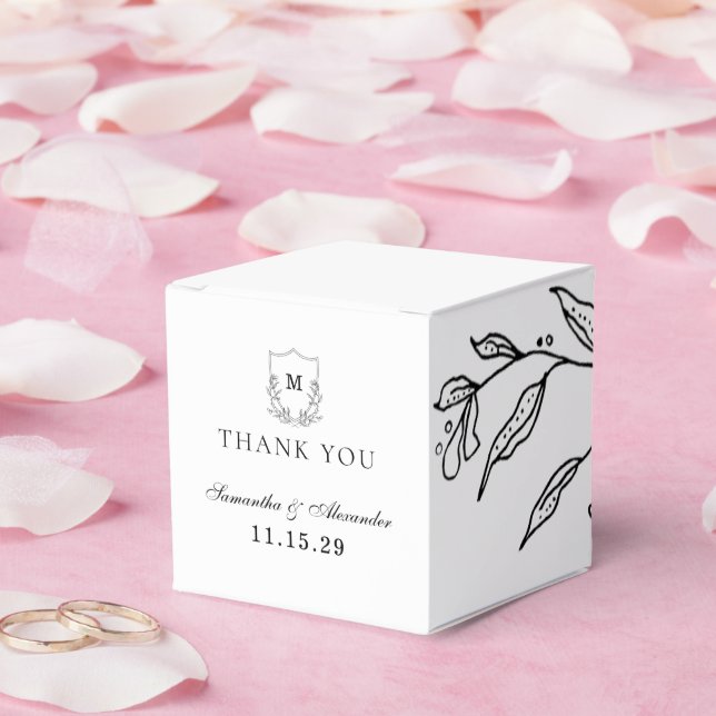 Elegant Black & White Crest Favor Boxes (Wedding)