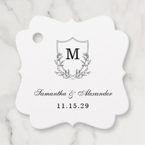 Elegant Black  White Crest Favor Tags