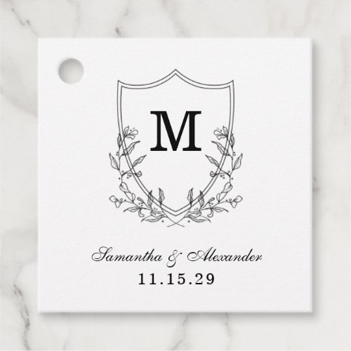 Elegant Black  White Crest Favor Tags