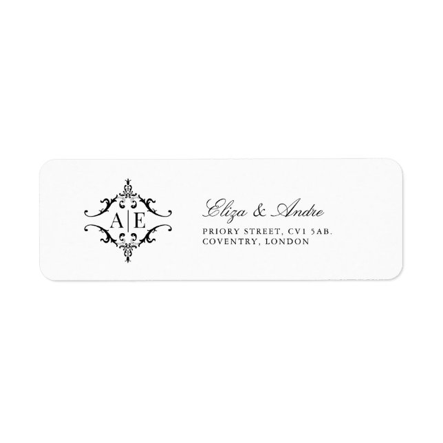 Elegant Black & White Crest Monogram Wedding Label (Front)