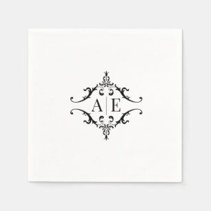 Elegant Black & White Crest Monogram Wedding  Napkins