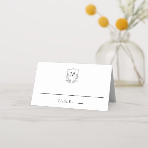 Elegant Black  White Crest Place Card