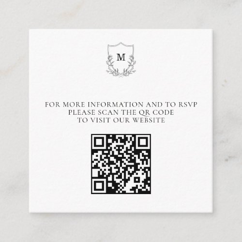 Elegant Black  White Crest QR Code Enclosure Card