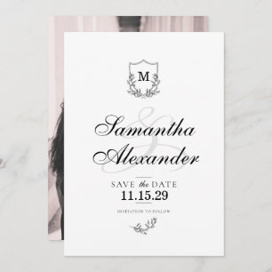 Elegant Black & White Crest Save The Date